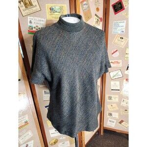 Zonda Nellis Vtg Womens Woven Top Sweater Black Gray Gold Short Sleeve Sz L